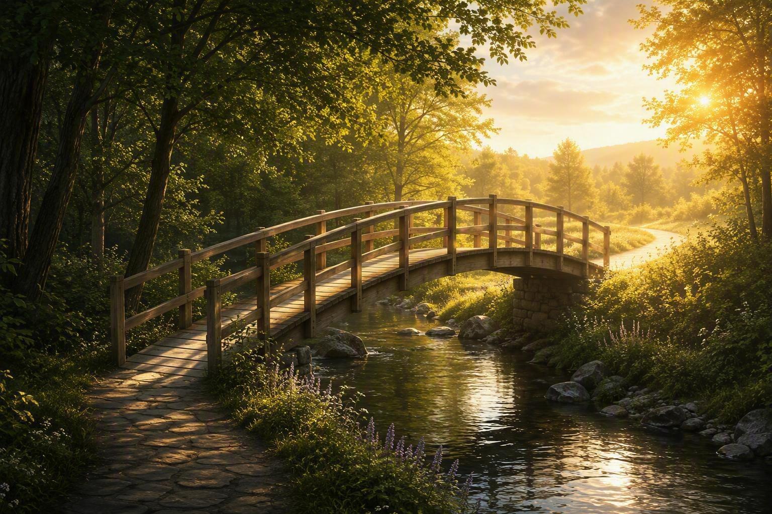 Wood Bridge Over Stream